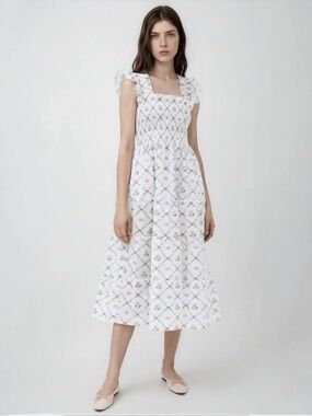 Hill House Ellie Nap Dress in Butterfly Trellis Cotton Poplin Size Small